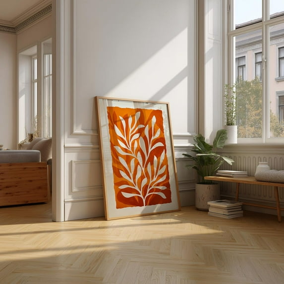 Abstract Botanical Print, Orange Leaf Print, Modern Wall Art Home Decor #3239, 24x36 UNFRAMED