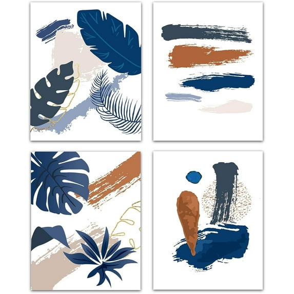 Abstract Botanical Prints Wall Art Tropical Plants Canvas Art Print Posters Aesthetic Pictures Decoration Modern Artwork Set Of 4 for Home Office Bedroom Livingroom Unframed 8 x 10inch Colorful