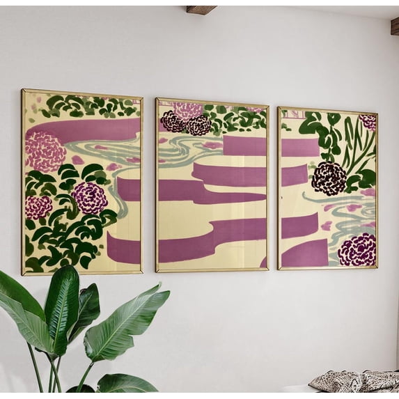 Abstract Botanical Purple Green Garden Illustration Poster Set 3 ...