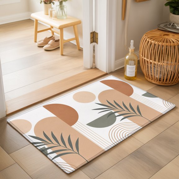 Abstract Botanical Washable Small Entryway Area Rugs 2'x3', Boho Minimalist Modern Beige Arches Line Leaf Washable Throw Rug Non-Slip Sturdy Edge Binding Carpet for Front Door Floor Room Entry