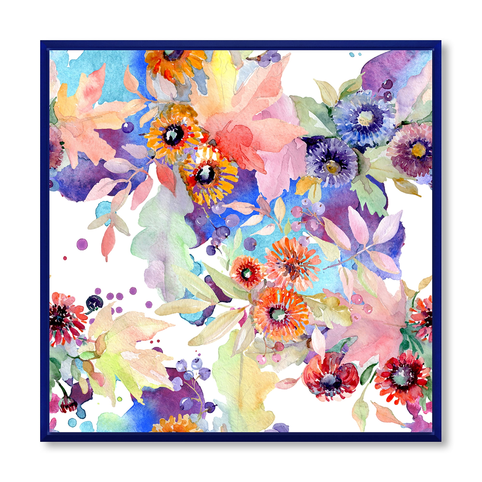 Abstract Bouquet Floral Botanical Flowers 16 in x 16 in Framed Painting Canvas Art Print, by Designart