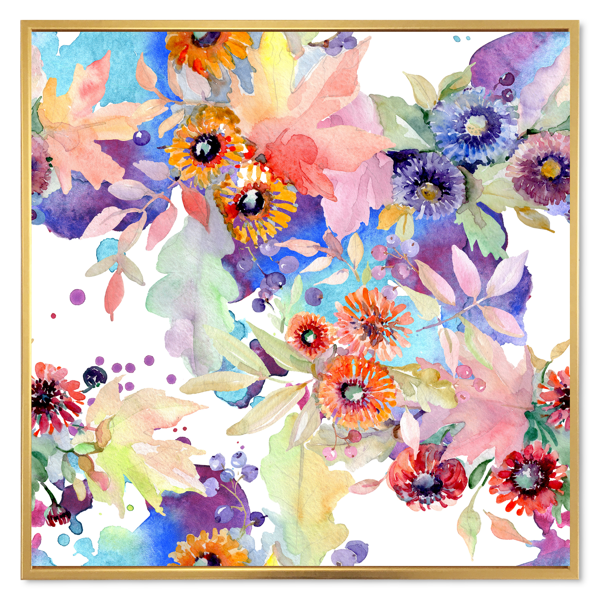 Abstract Bouquet Floral Botanical Flowers 36 in x 36 in Framed Painting Canvas Art Print, by Designart