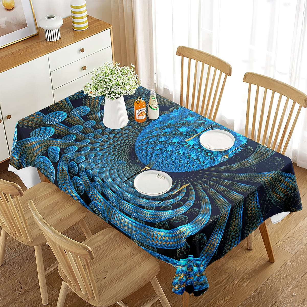 Abstract Bright Tablecloth Psychedelic Art Colorful Border Print Easy ...