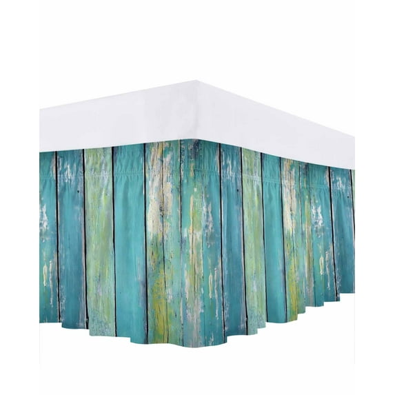 Abstract Broad Bed Skirt California King Size 18" Drop Vintage Blue Wood Grain Impressionist Ruffled Wrap Around Bed Skirts Adjustable Elastic Bedskirt Dust Ruffle for California King Size Bed