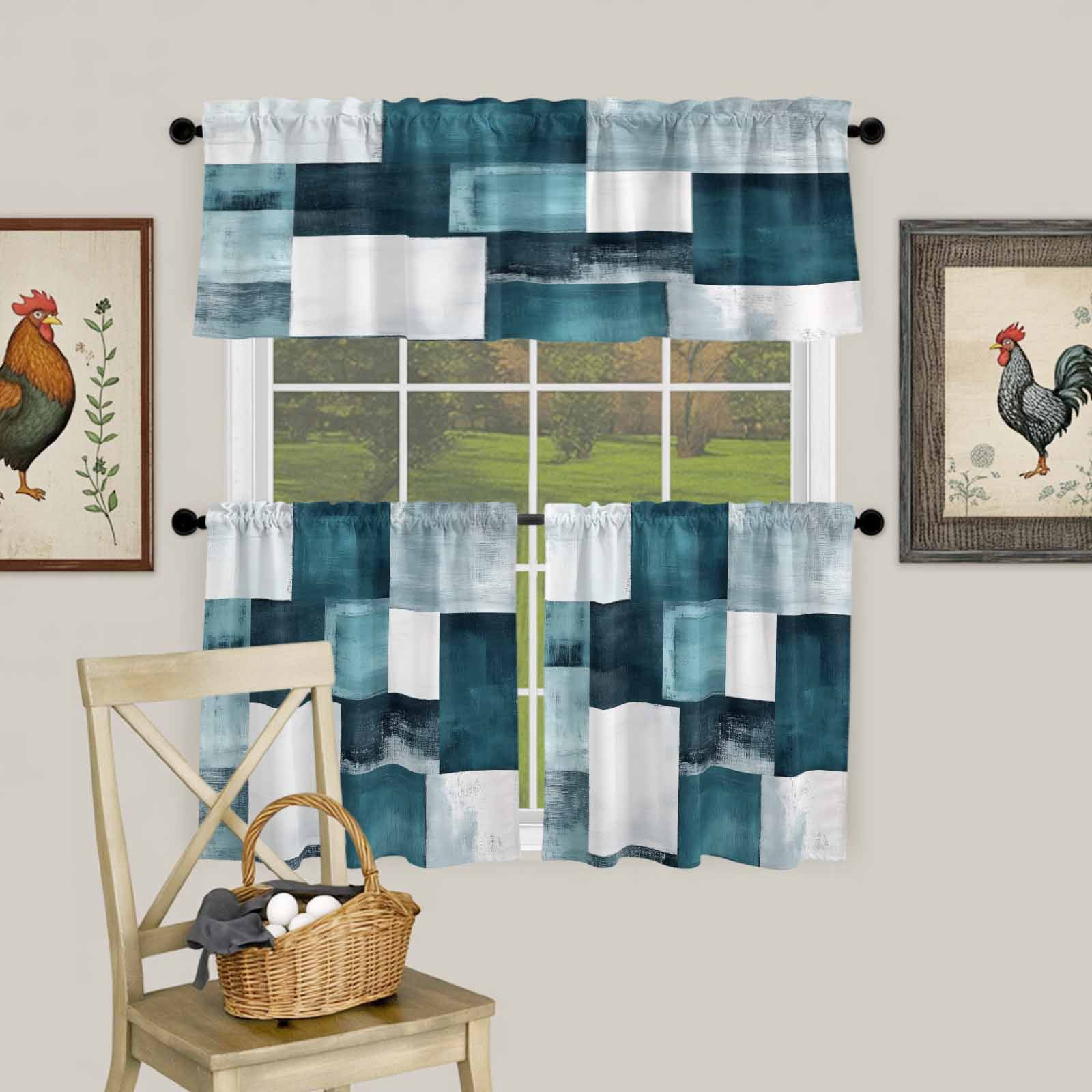 Abstract Bronze Color Block Curtain Tier and Valance Set 3 Piece ...