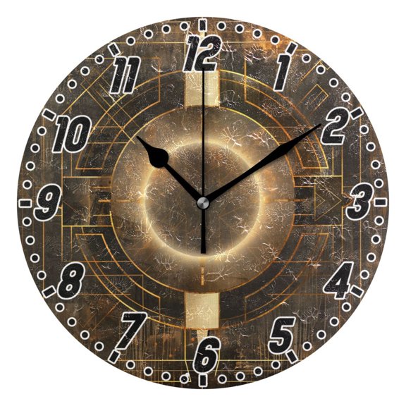 Abstract Bronze Geometric Round Wall Clock Battery Operated Silent Non-Ticking Bedroom Office Kitchen Home School Decor 10"(Black)