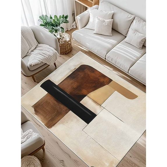 Abstract Brown Area Rug for Bedroom 2.7x5 Ft Geometric Color Block Cylinder Graffiti Art Super Soft fuzzy Throw Rug Non-Slip Fluffy Plush Indoor Floor Carpet for Living Room Nursery Home Decor