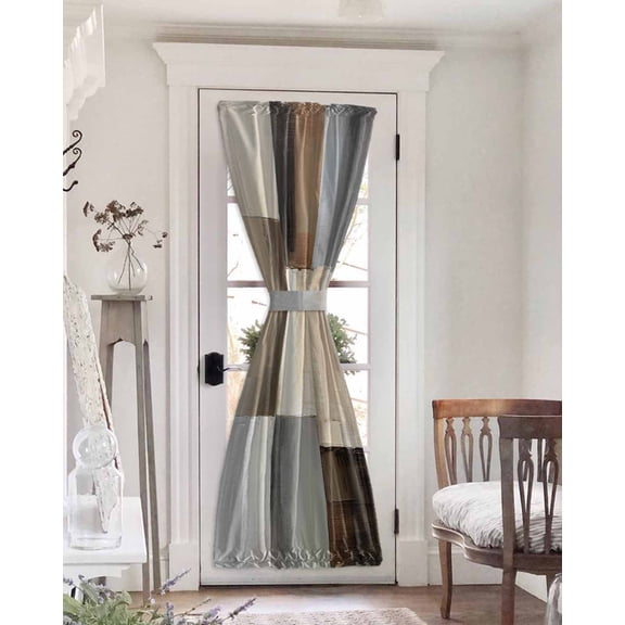 Abstract Brown Beige Blackout Curtains French Door Curtains for Door Window, Simple Oil Painting Art Privacy Drapery for Patio/Sidelight Doors, 1 Panel with Tieback, 25 x 72 Inches