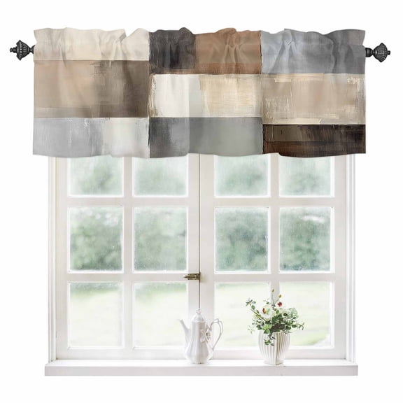 Abstract Brown Beige Kitchen Valances for Windows 60x18 Inch Kitchen Curtains Valances Rod Pocket Simple Oil Painting Art Bathroom Window Valances for Window Treatment Decor