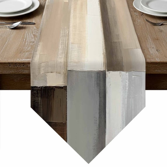 Abstract Brown Beige Table Runner Linen Burlap Table Runner 90 Inches Long Simple Oil Painting Art Dresser Scarves for Kitchen Island Coffee Dining Room Party Wedding Banquet Holiday Decor 13"x90"