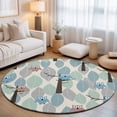 Abstract Brown Blue Eagle Round Rug 5ft Retro Green Leaves Washable ...