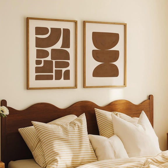 Abstract Brown Brown Geometric Art Rust Brown Set 2 Stretched Canvas 12x18