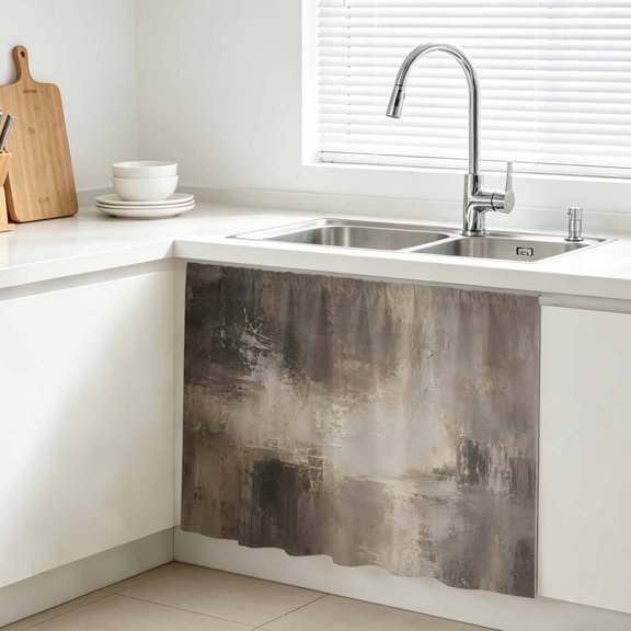 Abstract Brown Cabinet Curtain, Minimalist Vintage Scraped Plaster Patch Sink Skirt for Bathroom, Under Sink shelf Curtain Privacy Drape for Kitchen Laundry Room 28x35in
