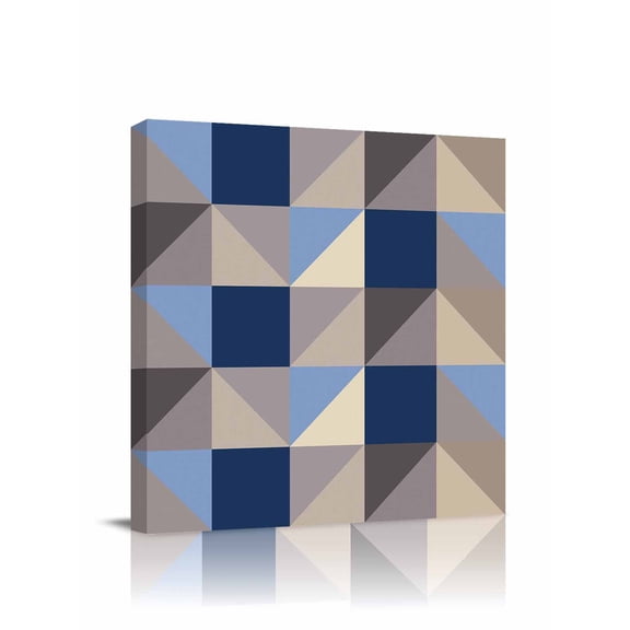 Abstract Brown Canvas Wall Art, Blue Triangle Geometric Modern Framed Wall Decor Modern Artwork Prints Painting for Living Room, Bedroom, Kitchen & Cafe Decor 20x20 Inch