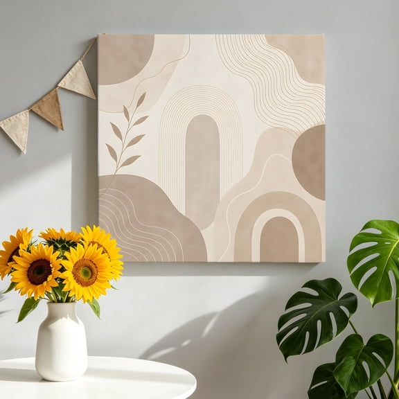 Abstract Brown Canvas Wall Art, Boho Botanical Rustic Branch Aesthetic Framed Canvas Wall Decor Picture Print Artwork Decorations for Living Room Office Ready to Hang 8" x 8"