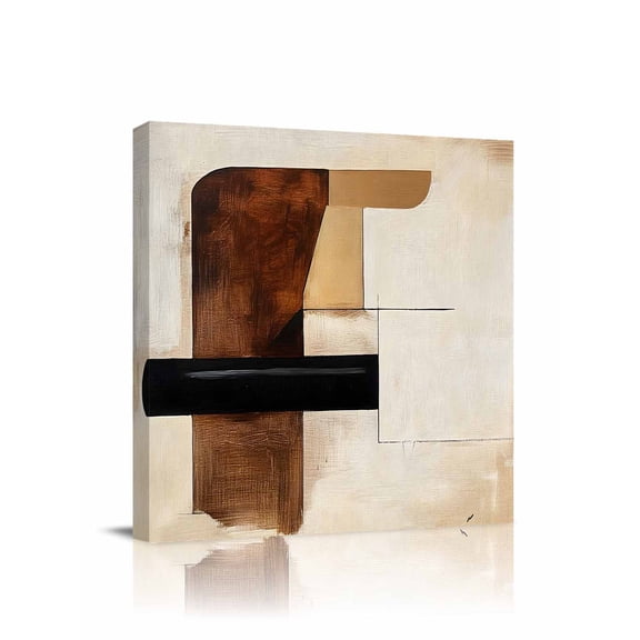 Abstract Brown Canvas Wall Art, Geometric Color Block Cylinder Graffiti Art Framed Wall Decor Modern Artwork Prints Painting for Living Room, Bedroom, Kitchen & Cafe Decor 12x12 Inch