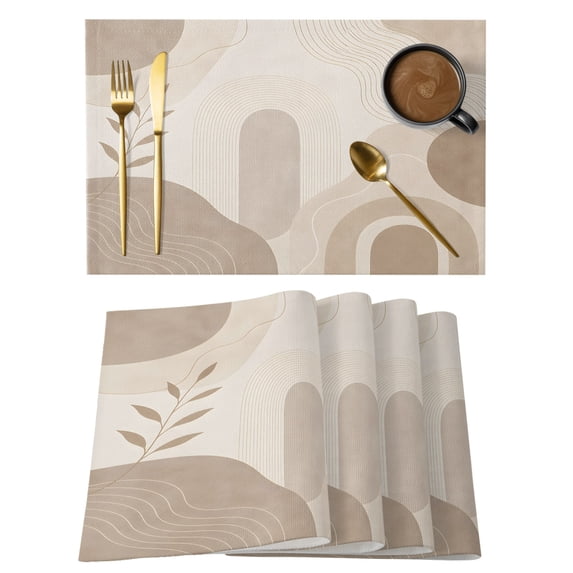 Abstract Brown Cotton Linen Placemats Set of 2, Boho Botanical Rustic ...