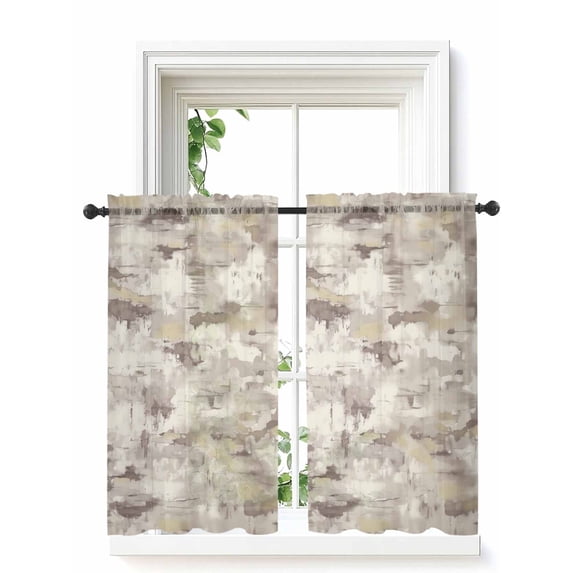 Abstract Brown Curtains 54 Inch Length,Sheer Curtains for Bedroom Living Room Window Retro Country Rustic Street Oil Paint Art Rod Pocket Drapes Kitchen Curtains Small Half Window 42"x54" 2 Panels
