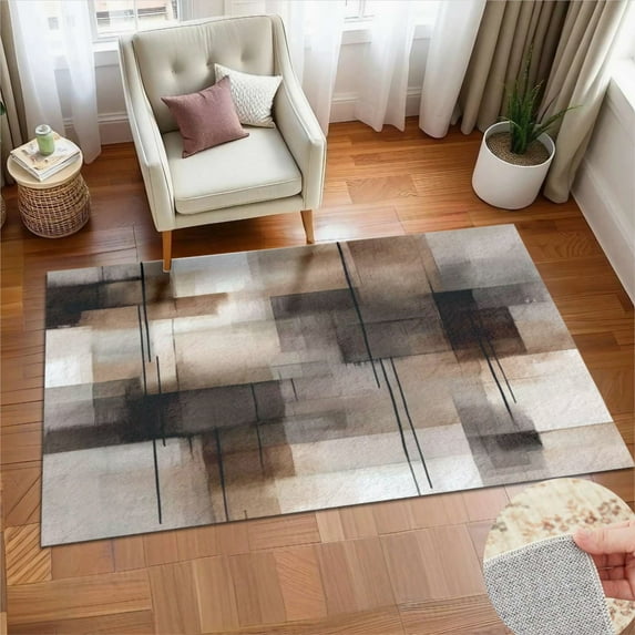 Abstract Brown Geometric Art Soft Large Area Rugs Washable Rug With Non-Slip Backing Carpet For Living Room Bedroom Kitchen