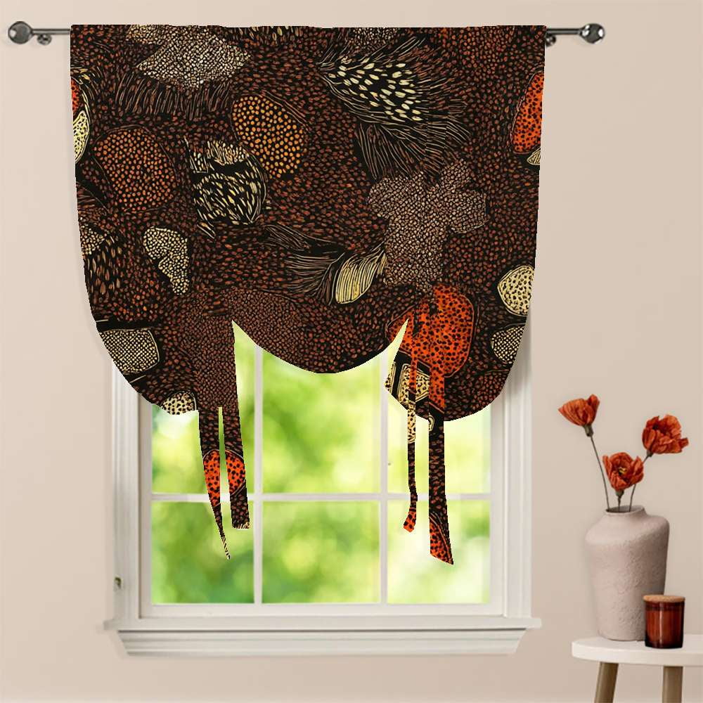 Abstract Brown Gold Textile Pattern Window Curtain for Living Room Roman Curtain Kitchen Tie-up Curtains Adjustable Drapes