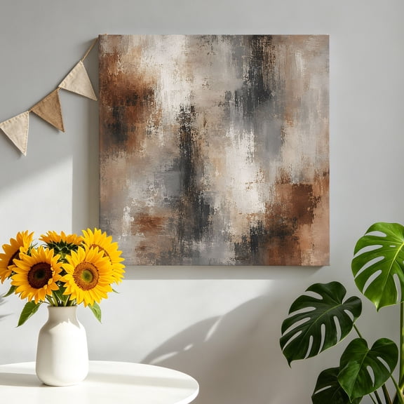Abstract Brown Gray Canvas Wall Art, Vintage Minimalist Heavy Impasto Strokes Framed Canvas Wall Decor Picture Print Artwork Decorations for Living Room Office Ready to Hang 8" x 8"