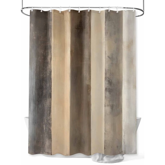 Abstract Brown Gray Stripes Shower Curtain, Modern Art Minimalist Geometric Waterproof Shower Curtain Set with 12 Hooks Lightweight Washable Fabric Shower Curtains for Bathroom 72x84 Inches