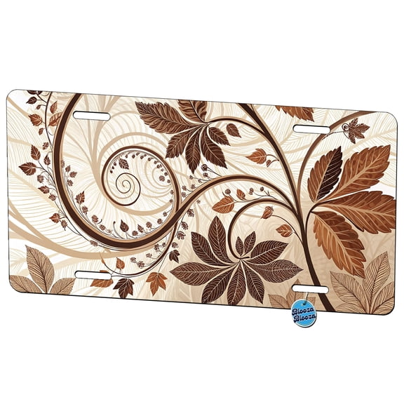 Abstract Brown Leaves Design Metal Novelty License Plate