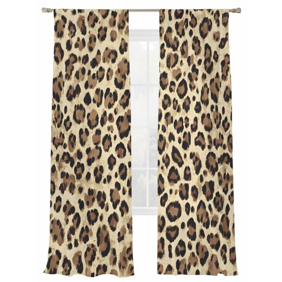 Abstract Brown Leopard Print Sheer Curtains for Living Room Bedroom, Light-filtering Sheer Curtain, Impressionist Style Rod Pocket Voile Window Treatment Drapes, 52’’Wx84’’L, 2 Panels Set