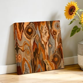 Abstract Brown Marble Canvas Wall Art, Bohemian Vintage Minimalist Ocean Waves Pictures Wall Decor Wooden Framed Artwork Art Prints for Living Room Hallway Bedroom Office 8"x8"