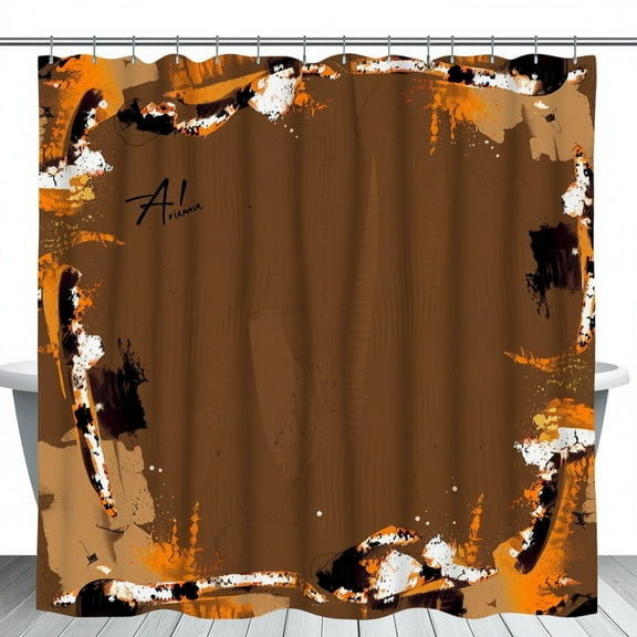 Abstract Brown Orange & Black Shower Curtain with Energetic Design Arimm' - Modern Bathroom Decor