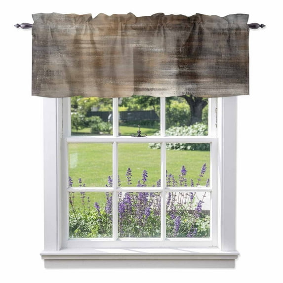 Abstract Brown Paint Valance Curtain Vintage Wood Gradient Mottled Art Window Valances Rod Pocket Short Curtains Window Treatments for Kitchen Bedroom Bathroom Laundry 60" x 14"