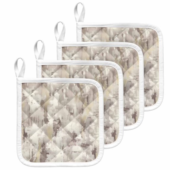 Abstract Brown Pot Holders for Kitchen Heatproof Potholder, 4 Pack Retro Country Rustic Street Oil Paint Art Hot Pads Multipurpose Oven Pads Cloth Potholders Trivet for Cooking and Baking