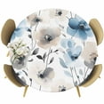 thumbnail image 1 of Abstract Brown Round Fitted Table Cover Blue Floral Vintage Watercolor Blossom Flowers Waterproof Table Cloth with Elastic Edge Wipeable Tablecloth for Picnic Camping Party Fits 36"-44" Diameter, 1 of 8