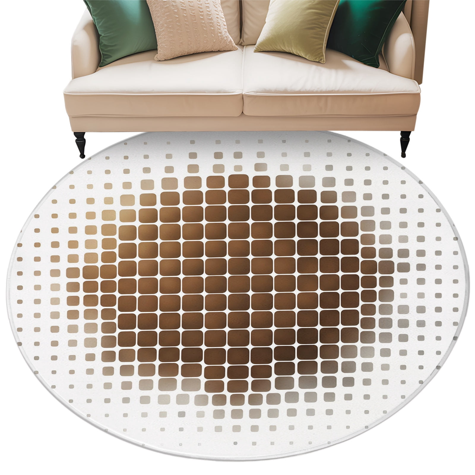 Abstract Brown Round Rug 5ft Washable Circle Kitchen Rugs Non Slip ...