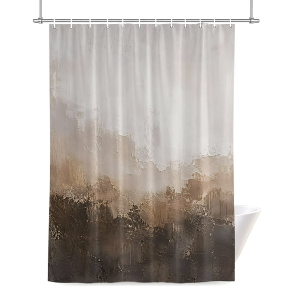 Abstract Brown Shower Curtain 36" x 72", Minimalist Vintage Sandy Beige White Textured Waterproof Bathroom Curtain Hotel Luxury Washable Shower Curtain Set with 12 Hooks