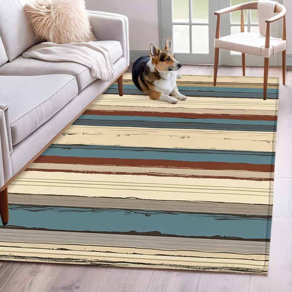 Abstract Brown Stripe 3x5 Area Rugs for Living Room, Vintage Wood Grain Non Slip Floor Mat Washable Low-Profile Indoor Carpet for Bedroom, Dining Room, Bathroom