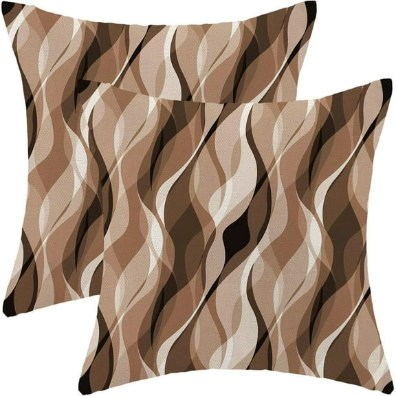 Abstract Brown Stripe Pillow Covers 18x18 Inch Set of 2, Modern Abstract Decorative Throw Pillowcase Grey and Brown Striped Outdoor Farmhouse Cushion Cover for Sofa Couch Bed Living Room Decor