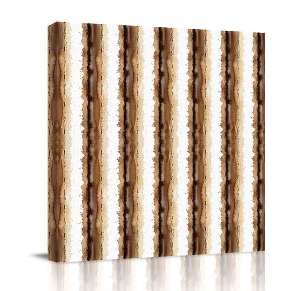 Abstract Brown Stripes Canvas Wall Art for Living Room, Dreamy Brown White Striped Country Poster Print Painting for Bedroom Office Home Decoration Wall Pictures Prepare To Hang 12"x12"