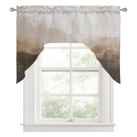 Abstract Brown Swag Valance and Tier Curtains Set Minimalist Vintage Sandy Beige White Textured Kitchen Curtains 3 Piece Set Rod Pocket Panels for Bedroom Cafe 56x36 inch