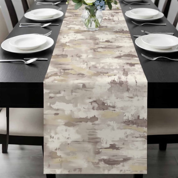 Abstract Brown Table Runner 60 Inches Long, Retro Country Rustic Street Oil Paint Art Kitchen Coffee Dining Table Decoration for Home Party Birthday Wedding Home Decor 13x60 Inches