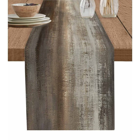 Abstract Brown Table Runner-Cotton Linen- 108 Inch Holiday Dresser Scarves, Modern Minimalist Grunge Painting Art Tablerunner for Kitchen Coffee/Dining Bedroom Living Room Dinner Scarf Décor 13x108