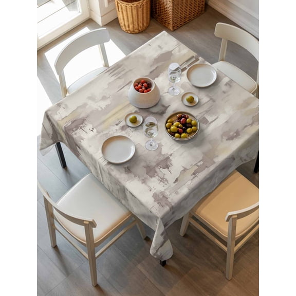 Abstract Brown Tablecloth Square Table Cloth 54x54, Waterproof Tablecloth Outdoor Table Cloth, Retro Country Rustic Street Oil Paint Art Washable Table Cover for Kitchen Dinning Party