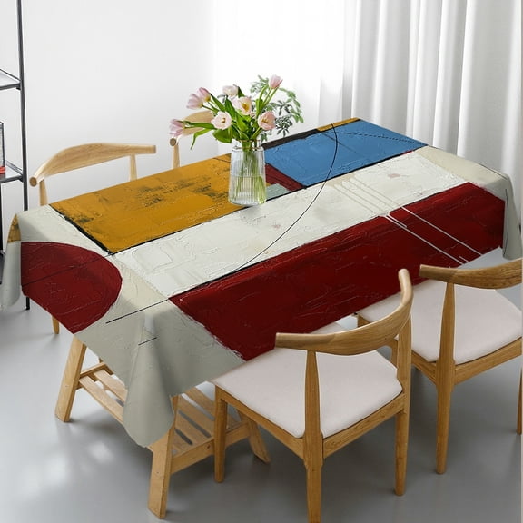 Abstract Brown and Teal Blue Geometric Rectangular Tablecloth, Polyester Tablecloths - Holiday Party Tablecloth Tablecloths rectangle , Cafe, dinner, picnic
