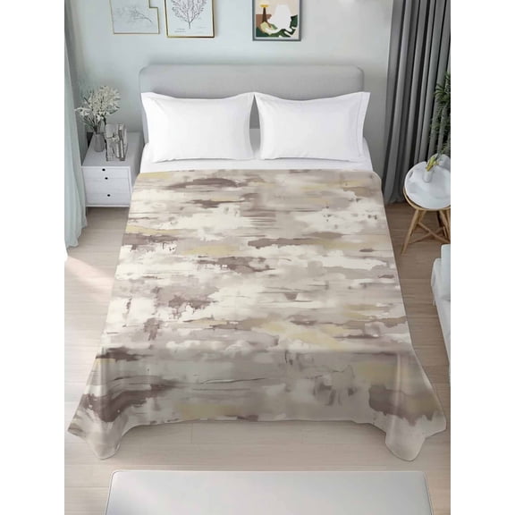 Abstract Brown Twim Size Flat Sheet, Wrinkleproof & Fadeproof Cooling Flat Bed Sheet Only, Retro Country Rustic Street Oil Paint Art Breathable Soft Bedding Top Sheets 66 x 96 Inches