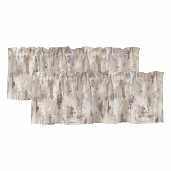 Abstract Brown Valances for Windows, Decorative Rod Pocket Window Valance Curtains, Retro Country Rustic Street Oil Paint Art Short Curtain Drapes for Kitchen/Living Room, 2 Panels, 42" W x 12" L