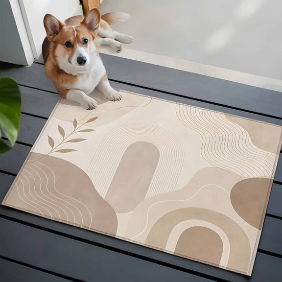 Abstract Brown Washable Entry Rug 2x3 Boho Botanical Rustic Branch Aesthetic Low Pile Indoor Door Mat with Rubber Backing Thin Area Rug for for Entrance, Bedroom, Kitchen, Laundry, Bathroom