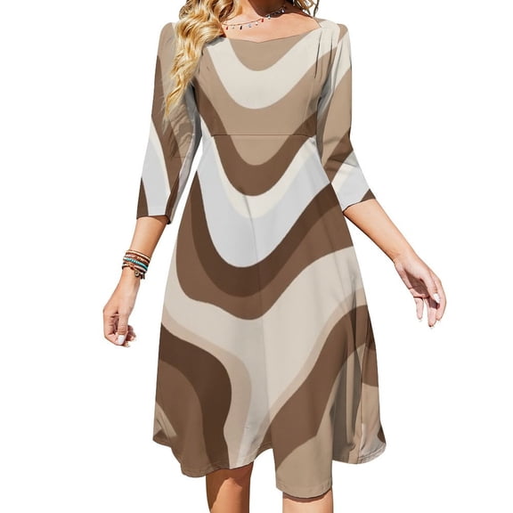 Abstract Brown Wave Art Print Dress Summer Dresses Woman Street Style Big Size Casual Dress