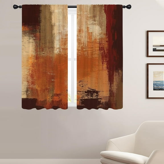 Abstract Brown Window Curtains for Bedroom 42 x 63 Inch Rod Pocket Rustic Modern Gradient Copper Vintage Red Tan Burnt Orange Neutral Living Room Treatment Set of 2 Curtain Panels Drapes