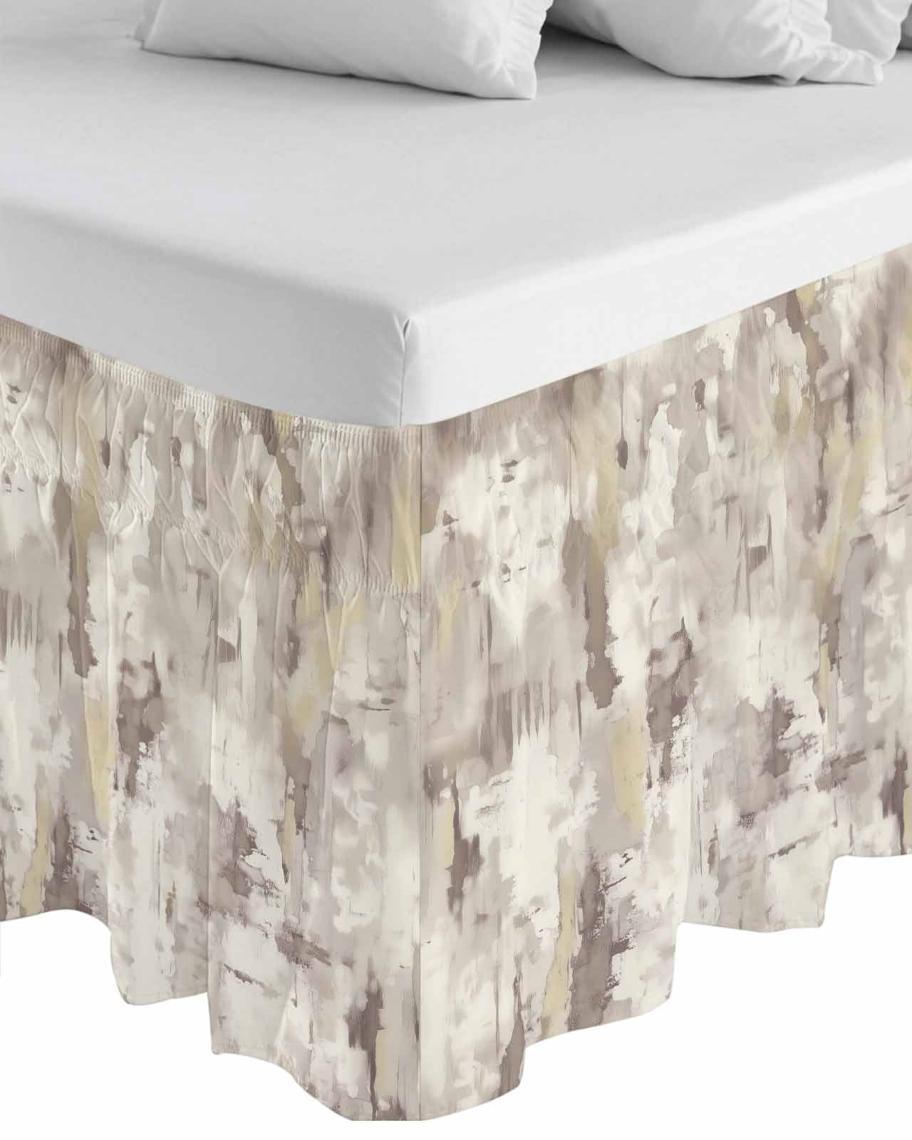 Abstract Brown Wrap Around Bed Skirts for King Bed 18" Drop,Bed Skirt with Adjustable Elastic Belt Dust Ruffle Bed Valance for Bedroom Hotel Retro Country Rustic Street Oil Paint Art Bed Frame Cover