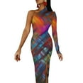 Abstract Brush Maxi Dress Long Sleeve Red and Purple Cute Bodycon Dress